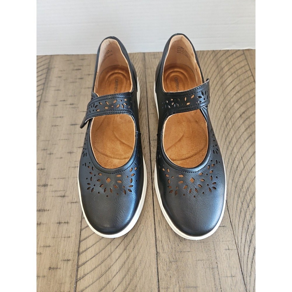 Aetrex Mary Jane Shoes 10.5 11 Black Women Emerson Cut Out Minimalist Preppy - Picture 13 of 14